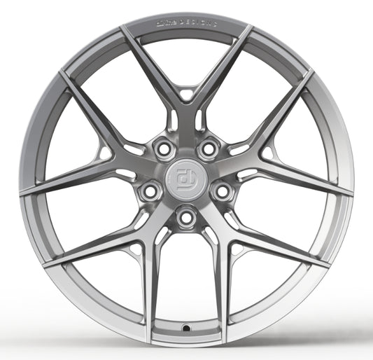 Car wheel with a brand logo on a white background