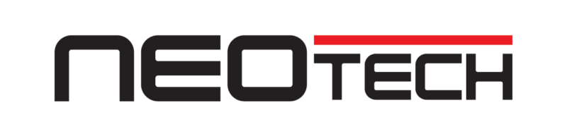 Logo of NEOTECH with a red accent line on a white background