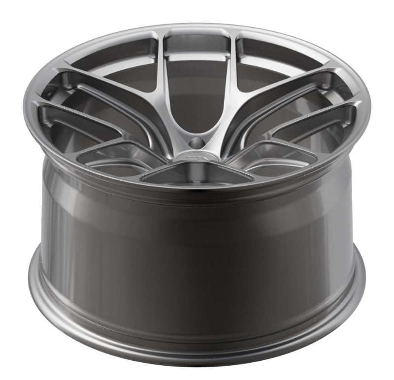 Gray alloy wheel rim on a white background