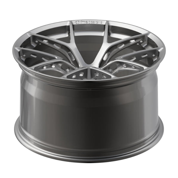 Gray alloy wheel rim on a white background