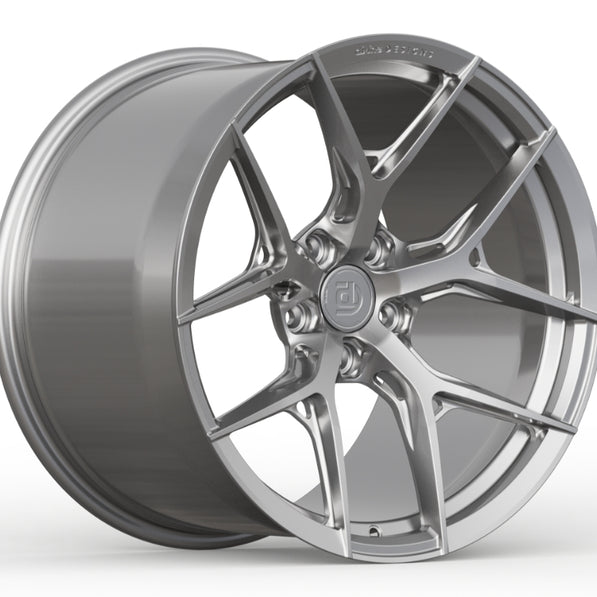 Silver alloy wheel on a white background