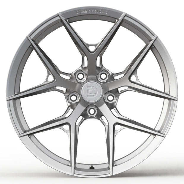 Car wheel with a brand logo on a white background