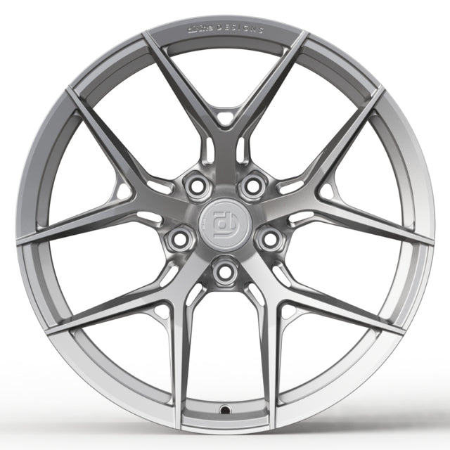 Car wheel with a brand logo on a white background
